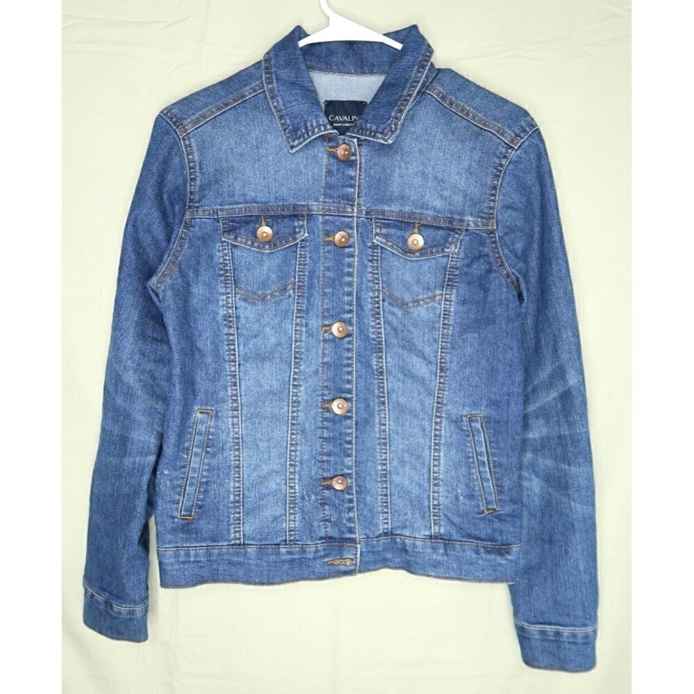 Cavalini Denim Collection Denim Jacket Trucker Distressed Custom Gun Art Small